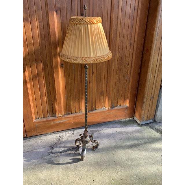 Metal Art Deco Metal Floor Lamp with Fabric Shade, 1950s For Sale - Image 7 of 7