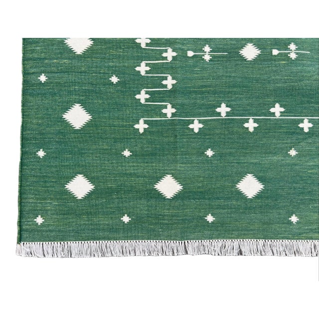 Handmade Cotton Vegetable Dyed Forest Green and White Shooting Star Rug - 9'x12' For Sale - Image 10 of 11
