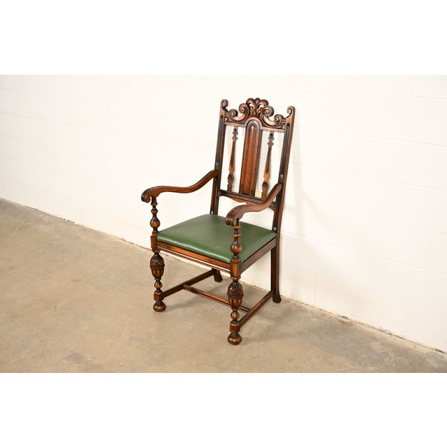 Berkey & Gay Berkey & Gay Antique English Jacobean Carved Walnut Armchair, Circa 1920s For Sale - Image 4 of 15