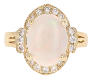 2.75 Carat Opal Diamond Yellow Gold Cocktail Ring, Size 7