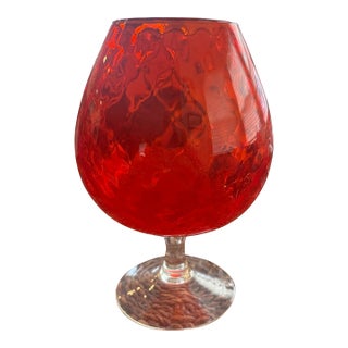 Empoli Orange Brandy Snifter With Diamond Optic For Sale