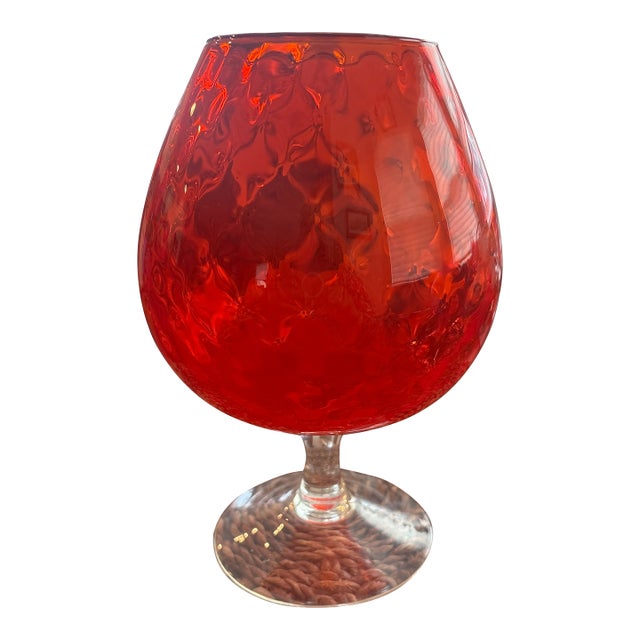 Empoli Orange Brandy Snifter With Diamond Optic For Sale
