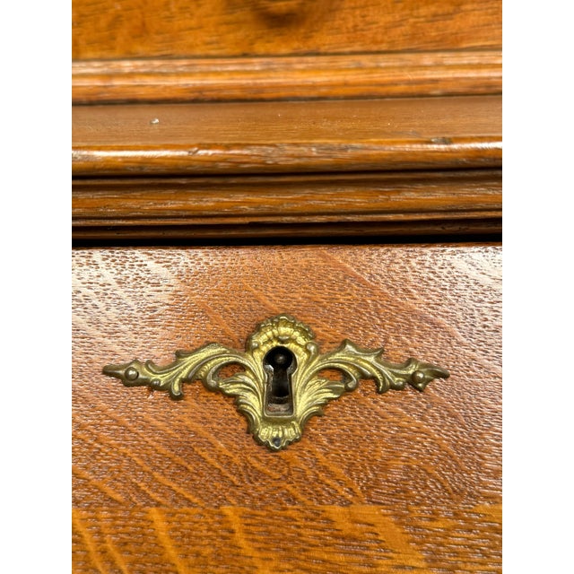 Early 19th Century Victorian Antique Golden Oak Slant Front Secretary Desk Etagere For Sale - Image 13 of 16