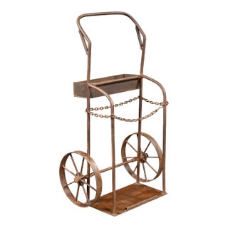 Antique Industrial Cylinder Cart With Chain Retainer For Sale