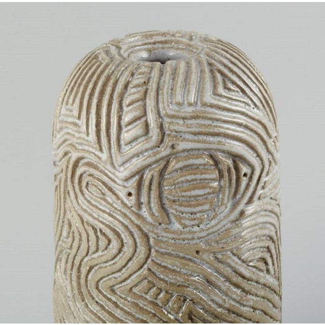 Contemporary Danish Ceramicist Hand-Carved Vase by Christina Muff For Sale - Image 3 of 7