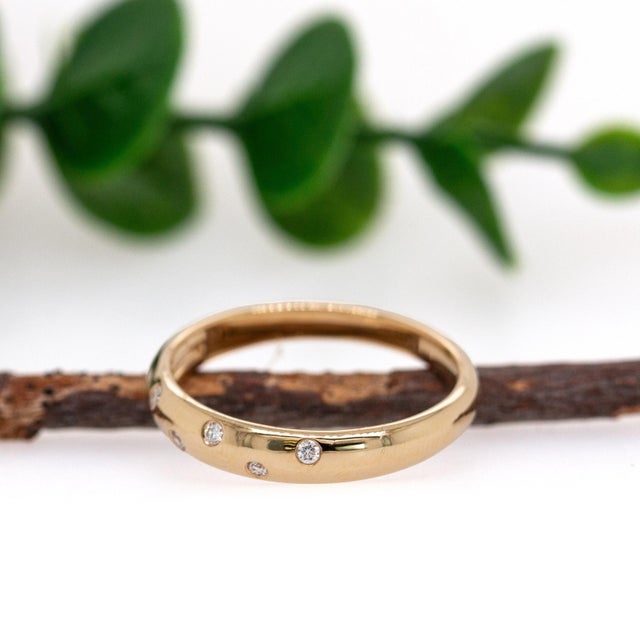 14k Solid Gold Wedding Band With Earth Mined Diamond Accents, Size 6.75 For Sale - Image 4 of 7