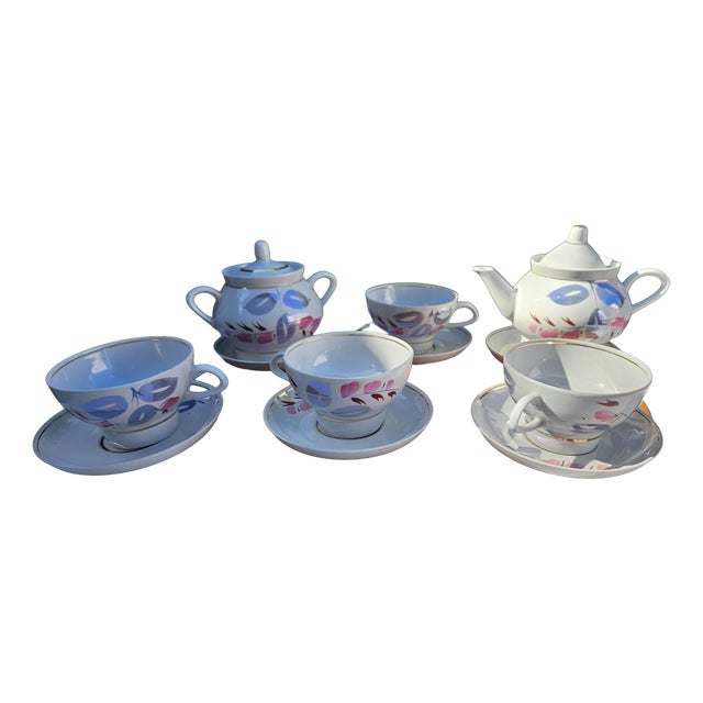 Vintage Porcelain Coffee Set from Riga Porcelain Factory, 1960s, Set of 10 For Sale