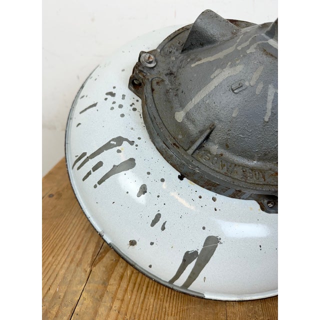 Industrial Grey Enamel Factory Cage Pendant Lamp in Cast Iron from Zaos, 1960s For Sale - Image 15 of 18