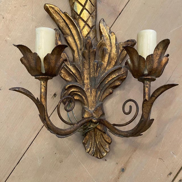 1960s 1960s French Carved Giltwood Two-Light Wall Sconces - a Pair For Sale - Image 5 of 10