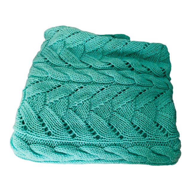 Green Knitted Handmade Bed Cover / Throw For Sale