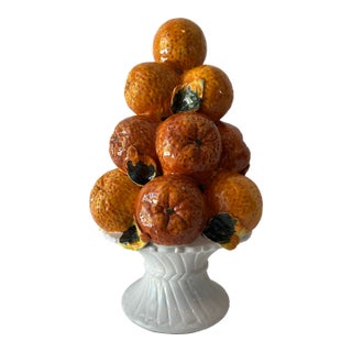 Vintage Mid Century Italian Majolica Orange Topiary Centerpiece For Sale
