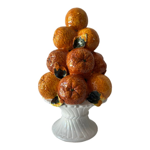 Vintage Mid Century Italian Majolica Orange Topiary Centerpiece For Sale