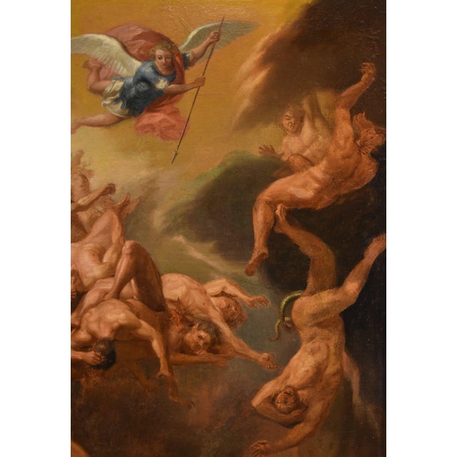 Roman School Artist, Saint Michael the Archangel Chasing Away Rebel Angels, 1600s-1700s, Oil on Canvas, Framed For Sale - Image 6 of 16