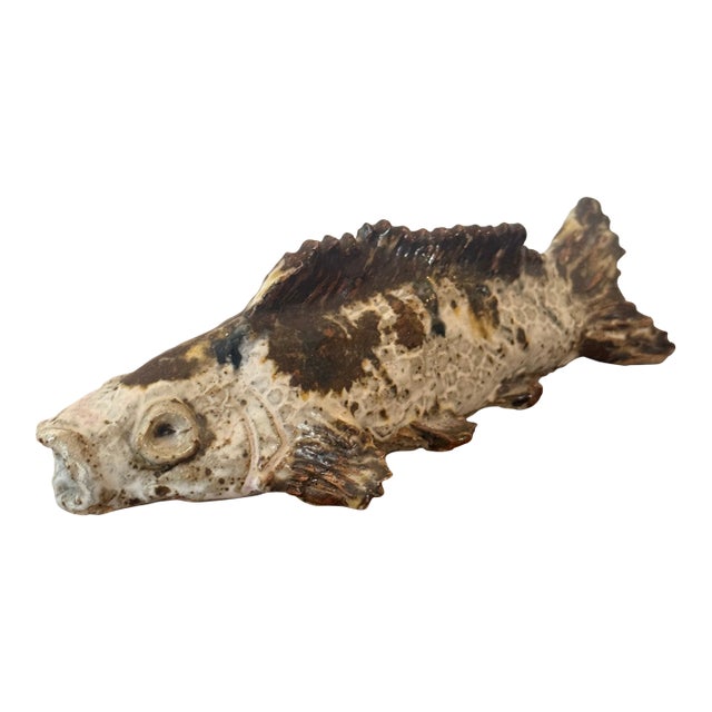 Vintage American Folk Art Pottery Fish Sculpture - Hand-Sculpted Ceramic Decorative Object For Sale