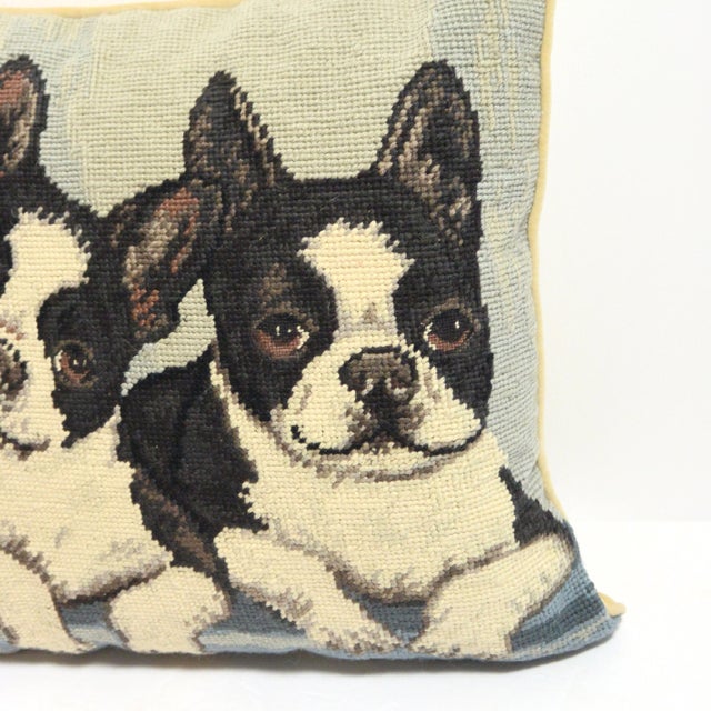 Traditional Vintage Boston Terrier Needlepoint Pillow – Hand-Stitched Wool Dog Portrait For Sale - Image 3 of 5