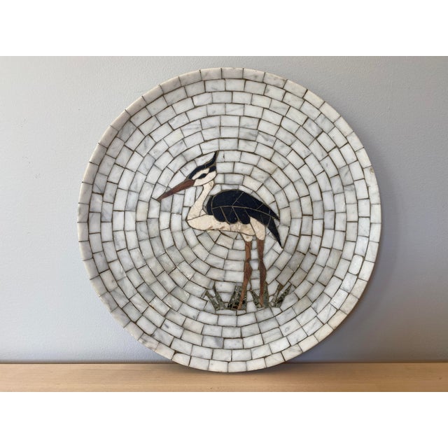 Stone 1950s Mid-Century Heide Mosaic of Denmark Stone Marble Mosaic Heron Plate For Sale - Image 7 of 7