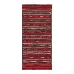 1950s Vintage Baluch Kilim Runner With Red Stripes & Tribal Motifs, From Rug & Kilim