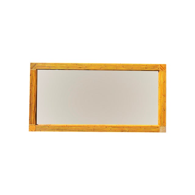 Large Vintage Rattan Wicker Bamboo Wrapped Wall Mirror in Pencil Reed Gabrielle Crespi Styles See measurements this is a...