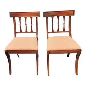 Duncan Phyfe Mahogany Upholstered Chairs Circa 1940s, a Pair