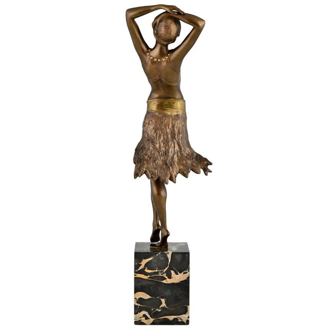 Art Deco bronze sculpture oriental dancer Henry Fugère. Bronze sculpture, patinated. Portor Marble base. France 1925. This...