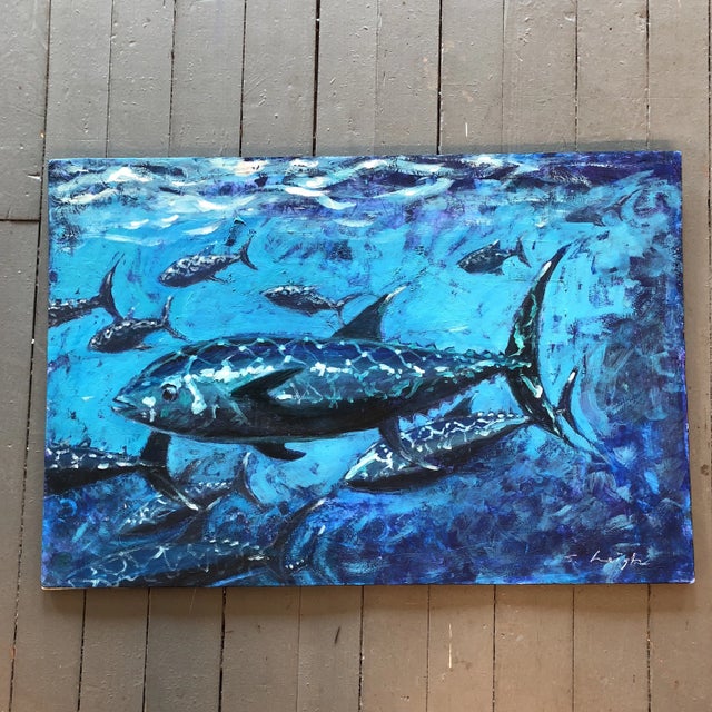 Paper Original Stephen Heigh Painting “Tuna School” Fish For Sale - Image 7 of 7