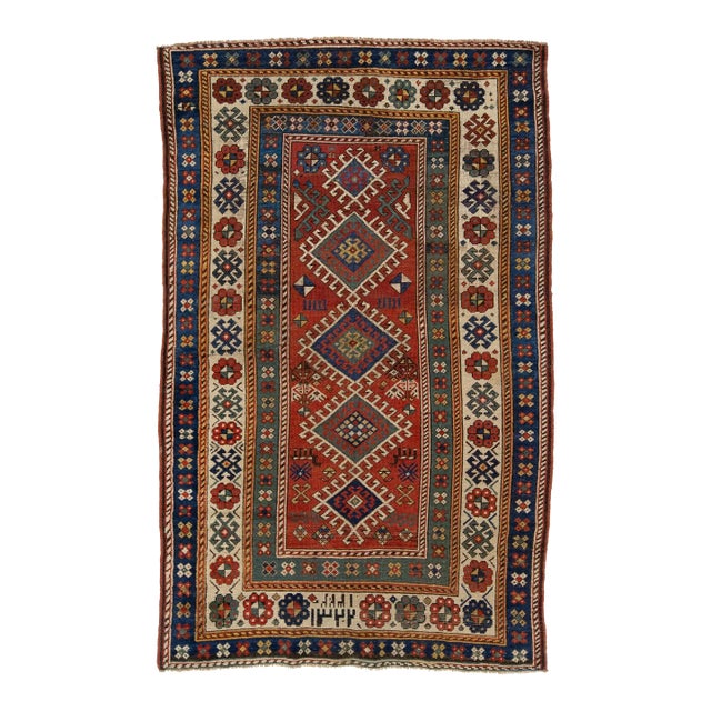 Antique Persian Shirvan Rust Wool Rug With Tribal Design For Sale