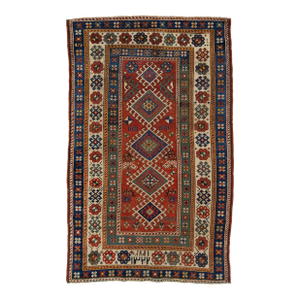 Antique Persian Shirvan Rust Wool Rug With Tribal Design