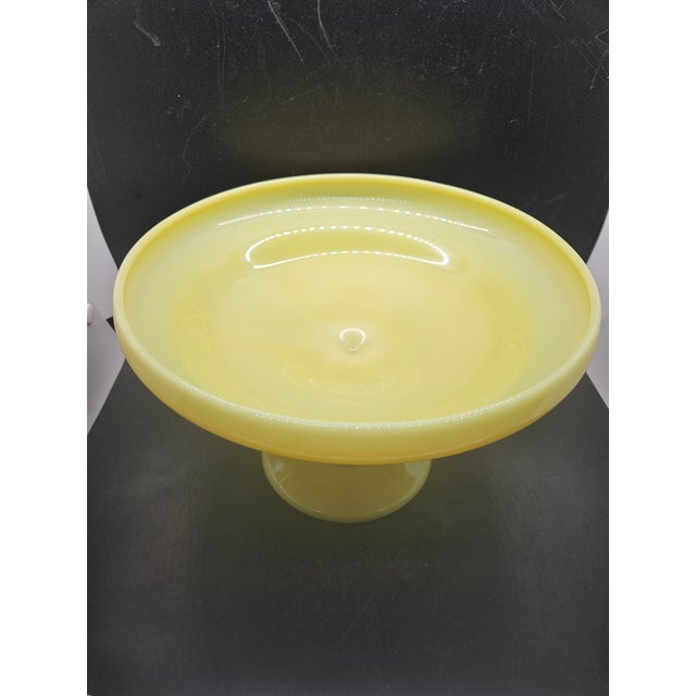Vintage Canary Yellow Milk Glass Uranium Pedestal Compote