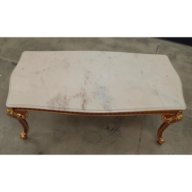 Late 20th Century Late 20th Century Meroni Francesco Louis XV Style Partial Gilt Mahogany and Marble Top Cocktail Table For Sale - Image 5 of 14