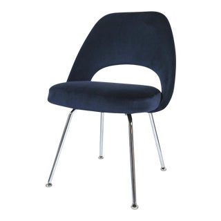 Saarinen Executive Armless Chairs in Navy Velvet For Sale