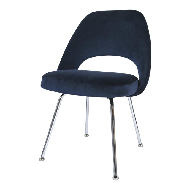 Saarinen Executive Armless Chairs in Navy Velvet For Sale