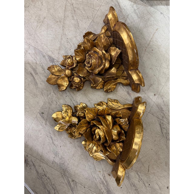 Carved Gold Gilt Wall Shelf Brackets For Sale - Image 9 of 10