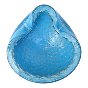 Barbini Murano Vintage Sky Blue Gold Flecks Control Bubbles Vintage Italian Art Glass Bowl Ashtray