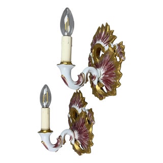 20th Century Wall Lamps in Limoges Porcelain and Gold, France, Set of 2 For Sale
