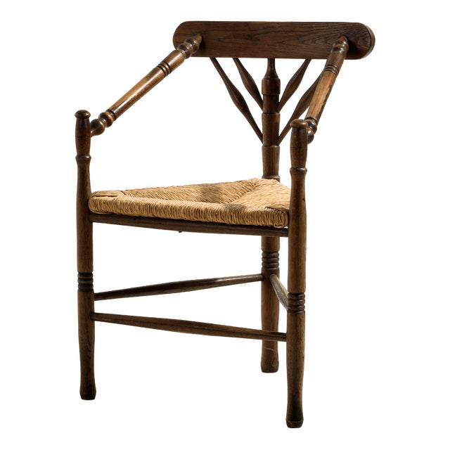 Oak 3-Legged Armchair, 1930s For Sale