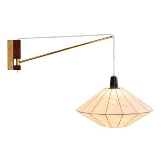 Suspendable Wall Lamp with Brass and Wood Details, 1960s For Sale