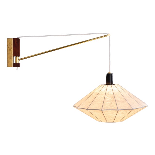 Suspendable Wall Lamp with Brass and Wood Details, 1960s For Sale
