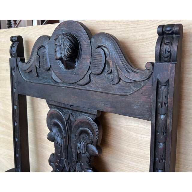 Black 19th Spanish Colonial Altar Carved Armchair with Red Velvet Seat and Carved Back For Sale - Image 8 of 18