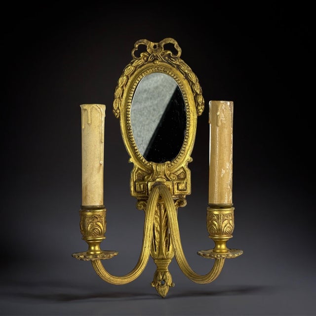 Metal Antique French Gilt Bronze Wall Sconce with Mirror, 1890 For Sale - Image 7 of 7