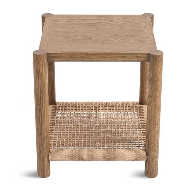 Contemporary Contemporary Coastal Woven Shelf Oak Side Table For Sale - Image 3 of 6