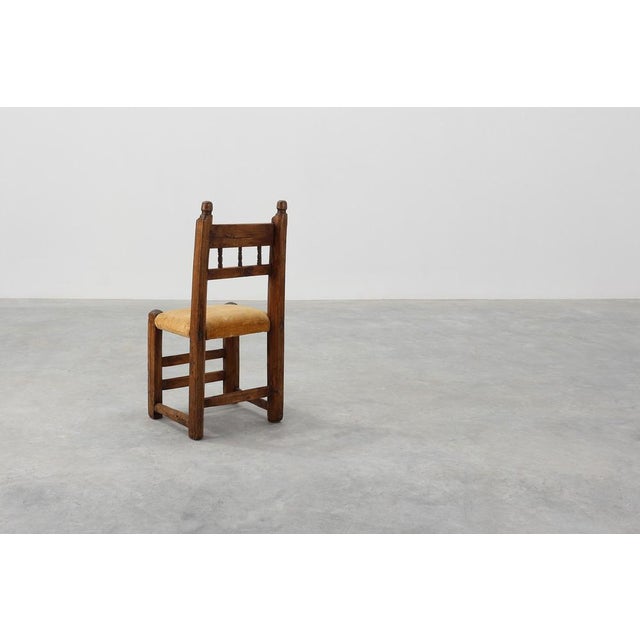 Wood Spanish Hand-Carved Oak Side Chair with Velour Seat, 19th Century For Sale - Image 7 of 14