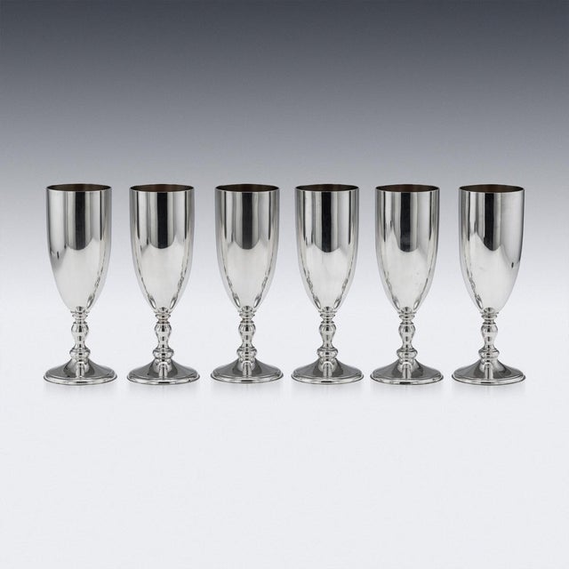 1980s Vintage 20th Century English Silver Champagne Flutes, London, 1986, Set of 6 For Sale - Image 5 of 13