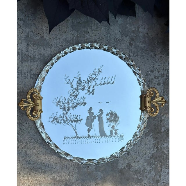 Italian Vintage Venetian Murano Rope Glass Vanity Tray Midcentury Italian Design Gold Brass Handles For Sale - Image 3 of 10