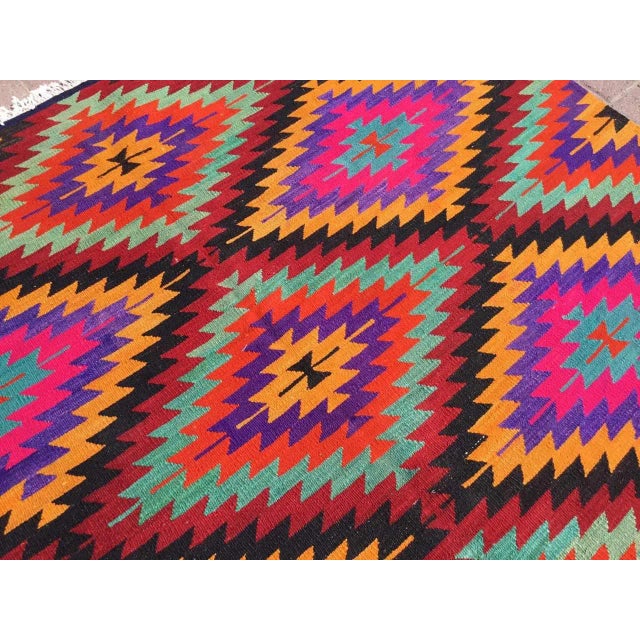 Vintage Diamond Design Kilim Rug - 75"x108" For Sale In Raleigh - Image 6 of 11