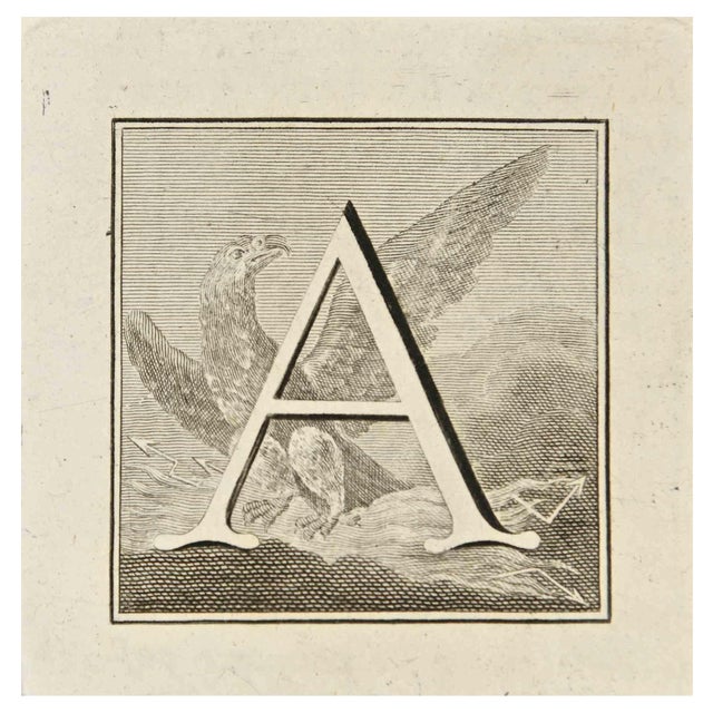 Luigi Vanvitelli, Letter of the Alphabet A, Etching, 18th Century For Sale