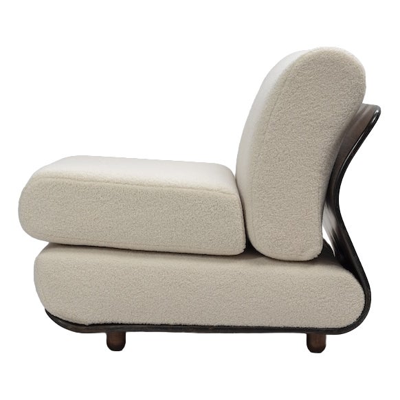 Bentwood Lounge Chair with White Bouclé Fabric, Italy, 1970s For Sale