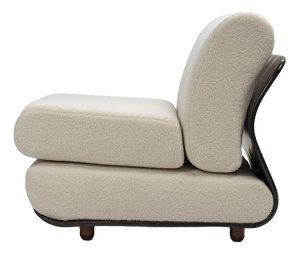 Bentwood Lounge Chairs with White Bouclé Fabric, Italy, 1970s, Set of 3