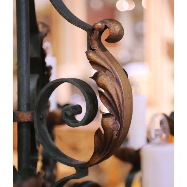 Early 20th Century Early 20th Century French Louis XV Verdigris and Gilt 12-Light Iron Chandelier For Sale - Image 5 of 11