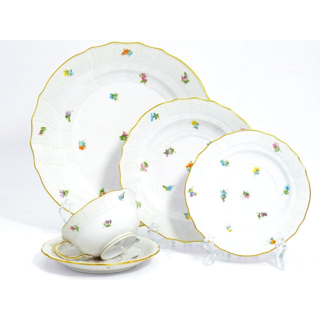 Victorian 1980s Herend "Kimberly" China Service for 8 40 Piece Hand-Painted Fine China With Gold Trim For Sale - Image 3 of 12