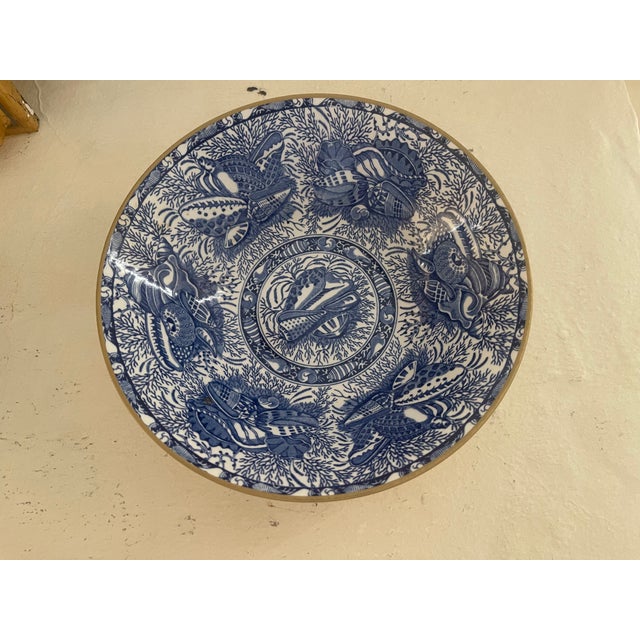 Mottahedeh Blue Torquay Gold Trim Bowl, reproduction (Staffordshire, Made in England). I'm including the small carved wood...